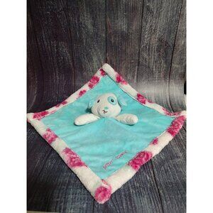 Betsey Johnson Blue Puppy Pink Floral Lovey Baby Security Blanket Plush 13x13